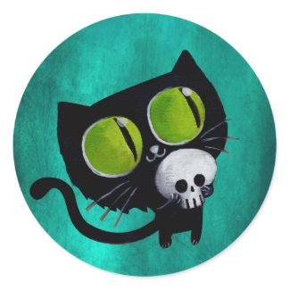 Black Halloween Cat with Skull sticker