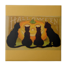 Black Halloween cats and Pumpkin Ceramic Tiles