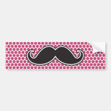 Black handlebar mustache fuchsia polka dot pattern bumper sticker