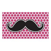 Black handlebar mustache fuchsia polka dot pattern business card