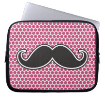 Black handlebar mustache fuchsia polka dot pattern computer sleeves