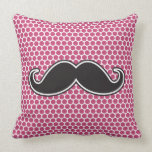 Black handlebar mustache fuchsia polka dot pattern pillow