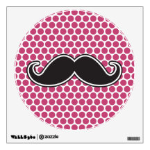 Black handlebar mustache fuchsia polka dot pattern room decal