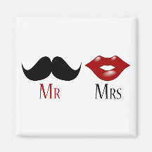 Black Handlebar Mustache Mr and Mrs Fridge Magnet
