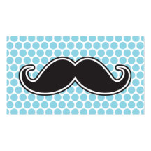 Black handlebar mustache on blue polka dot pattern business card