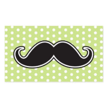 Black handlebar mustache on lime green polka dots business cards