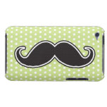 Black handlebar mustache on lime green polka dots barely there iPod cover