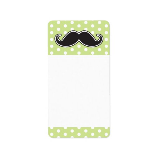 Black handlebar mustache on lime green polka dots custom address labels