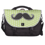 Black handlebar mustache on lime green polka dots laptop computer bag