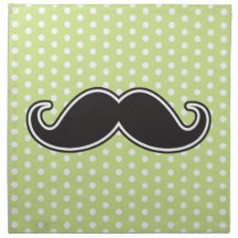 Black handlebar mustache on lime green polka dots cloth napkin