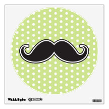 Black handlebar mustache on lime green polka dots room stickers