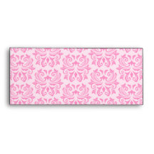 Black handlebar mustache on pink damask pattern envelopes