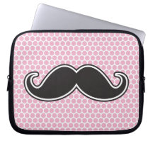 Black handlebar mustache on pink polka dot pattern laptop sleeves