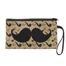 Black Handlebar Mustache on Pipe Pattern Wristlet Purse