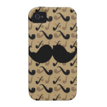 Black Handlebar Mustache on Pipe Pattern iPhone 4/4S Covers