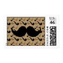 Black Handlebar Mustache on Pipe Pattern Stamp