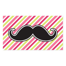 Black handlebar mustache pink lime green stripes business cards