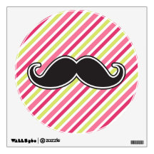 Black handlebar mustache pink lime green stripes wall graphic