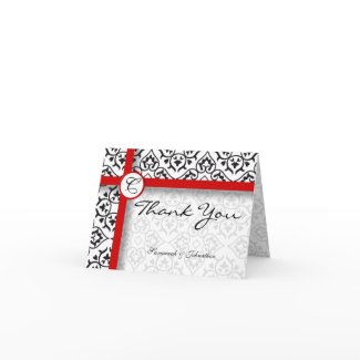 Black Heart Damask SideBorders Thank You Card