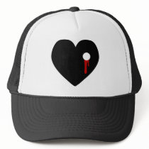 black heart with a bullet hole bleeding hats