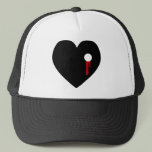 black heart with a bullet hole bleeding mesh hats