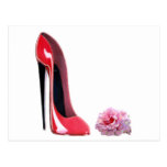 Black heel red stiletto shoe and rose postcard