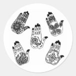 Black Henna Tattoo Hands Round Stickers