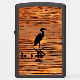 Black Heron Bird and Orange Sunset Zippo Lighter