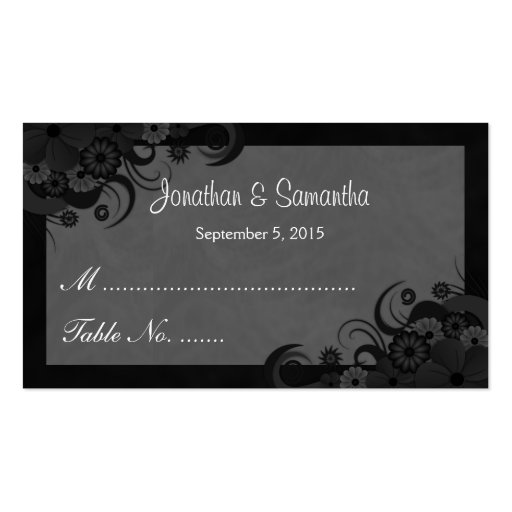 Black Hibiscus Floral Wedding Table Place Cards Business Card Templates (front side)