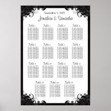 Black Hibiscus Wedding Table Seating Chart - 15 Posters