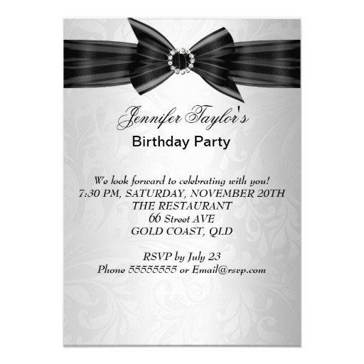 Black High Heel Shoe Silver Diamond Birthday Party Personalized Invite