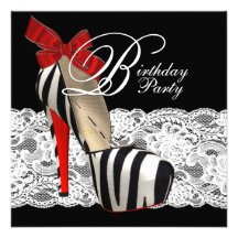 Black High Heel Shoes Red Zebra Birthday Party Custom Invites