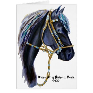 Black Peruvian Paso Horse Head Note And Greeting Cards Original Art by Nadine L. Meade