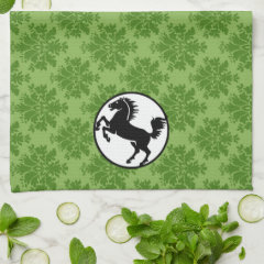 Black Horse Silhouette on Green Pattern Hand Towels