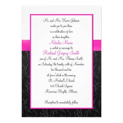 Black, Hot-Pink and White Monogrammed Invitation
