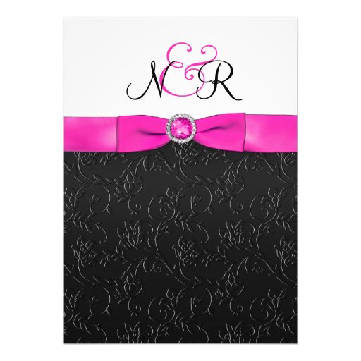 Black, Hot-Pink and White Monogrammed Invitation
