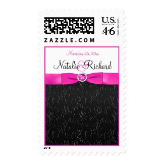 Black, Hot Pink, and White Monogrammed Postage stamp