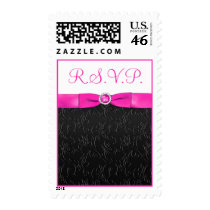 Black, Hot Pink, and White RSVP Postage