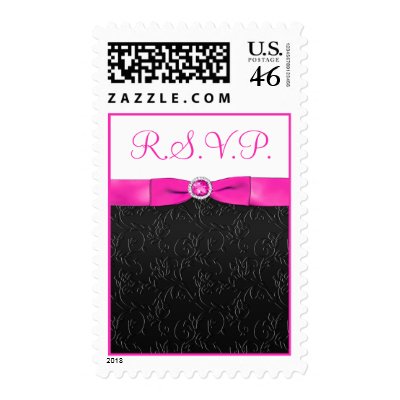 Black, Hot Pink, and White RSVP Postage by NiteOwlStudio