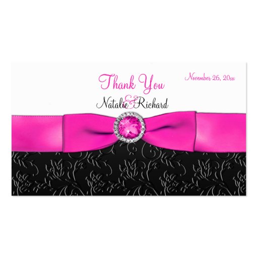 Black, Hot Pink, and White Wedding Favor Tag Business Card Templates (front side)