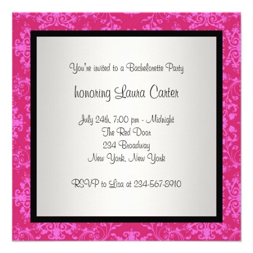 Black Hot Pink Bachelorette Party Invitations
