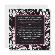 Black & Hot Pink Contemporary Damask Invitation invitation