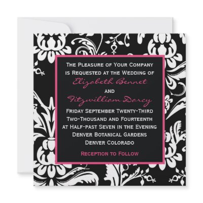 Black & Hot Pink Contemporary Damask Invitation by designaline