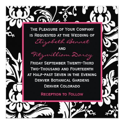 Black & Hot Pink Contemporary Damask Invitation