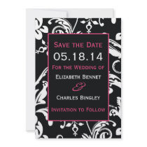 Black & Hot Pink Contemporary Save the Date Invite