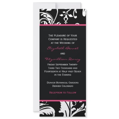 Black & Hot Pink Contemporary Skinny Invitation by designaline