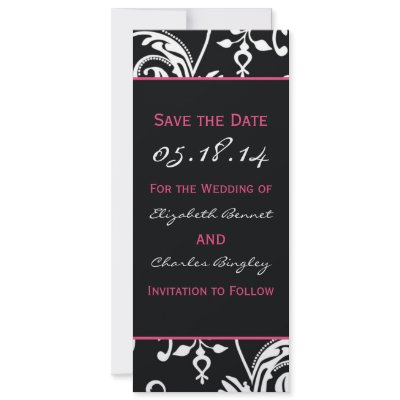Black & Hot Pink Contemporary Skinny Save the Date Custom Invitation by designaline