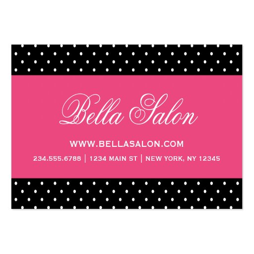 Black & Hot Pink Cute Modern Polka Dots Business Card Template (front side)