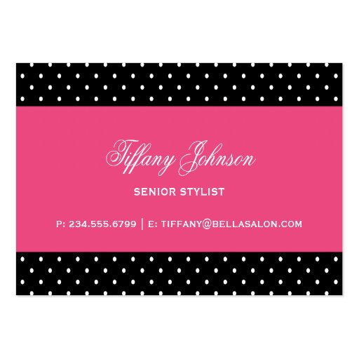 Black & Hot Pink Cute Modern Polka Dots Business Card Template (back side)
