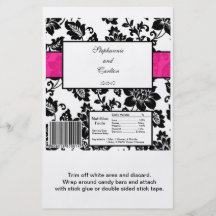 Black/Hot Pink Floral Damask Wedding Candy Wrapper Full Color Flyer